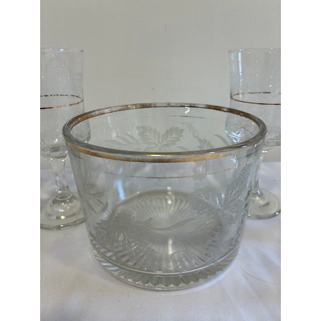 Vintage Bartlett Collins Etched Glass Goblets & Ice Bucket Set – 9 Pieces For Sale - Image 4 of 15