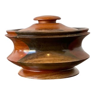 Vintage Original Turned Wood Lidded Bowl For Sale