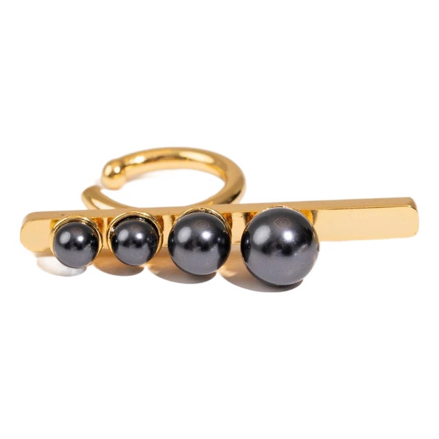Celestial Balance Black Pearl Statement Ring, Size 6 For Sale