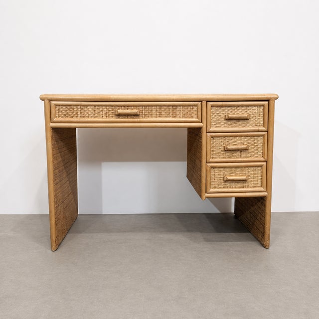 Light Yellow Vintage Bamboo and Rattan Desk, 1980s For Sale - Image 8 of 8