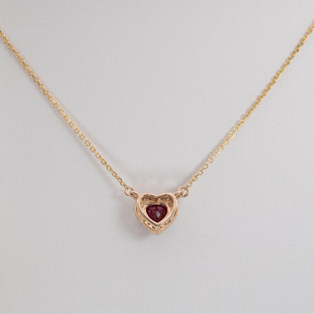Metal Mozambique Ruby Necklace With Earth-Mined Diamond Accents: Solid 14k Gold, 5mm For Sale - Image 7 of 8