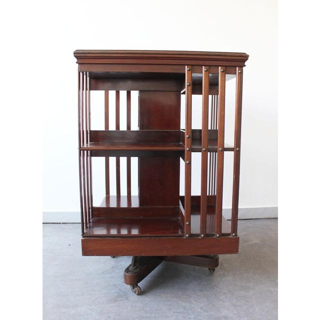 Hollywood Regency Revolving Mahogany Bookcase, 1900s For Sale - Image 3 of 7