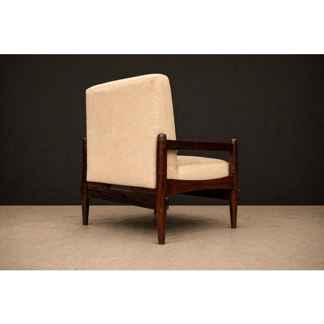 1960s Brazilian Mid-Century Armchair in Wood & Beige Chenille Upholstery, Michel Arnoult, C. 1960s For Sale - Image 5 of 15