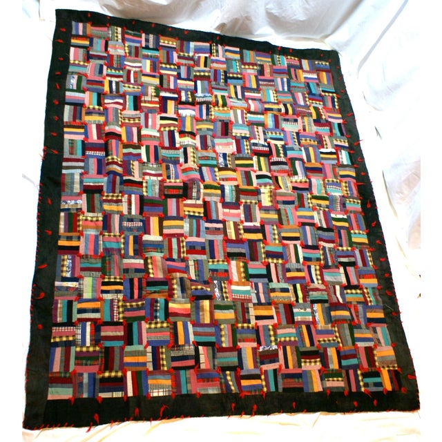 Forest Green Vintage American Handmade Cabin Strip Quilt For Sale - Image 8 of 9