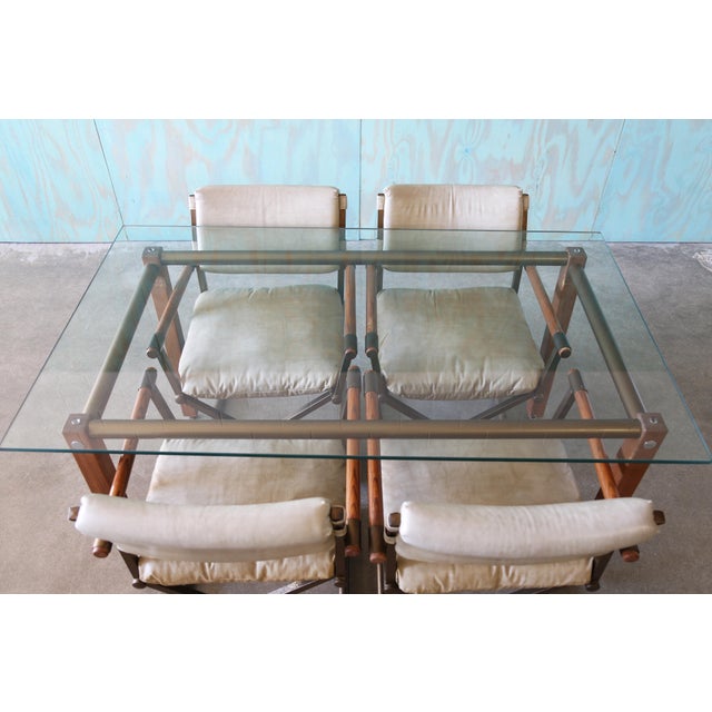 Vintage Dining Set After Cleo Baldon or Cal Style Table With Brass Director Chairs For Sale - Image 10 of 14