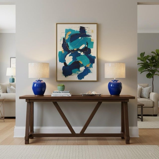 Pair of Cobalt Glazed Ceramic Table Lamps For Sale - Image 9 of 12