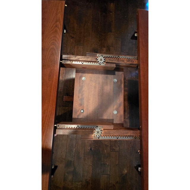 1980s Ethan Allen Solid Cherry Wood Pedestal Extension Dining Table With Glass Top For Sale - Image 10 of 15