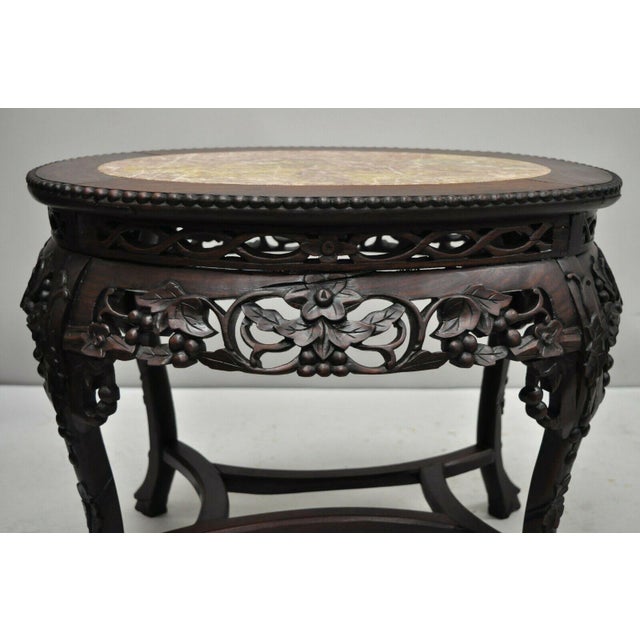 Antique Chinese Carved Hardwood Rosewood Marble Top Side ...