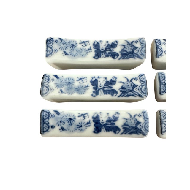 Japanese Vintage Japanese Blue & White Ceramic Chopstick Rests, a Set of 6 For Sale - Image 3 of 4