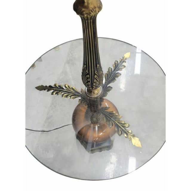 This is a beautiful tall Hollywood Regency side table floor lamp with bronze tone shade. The lamp is made of fluted metal...