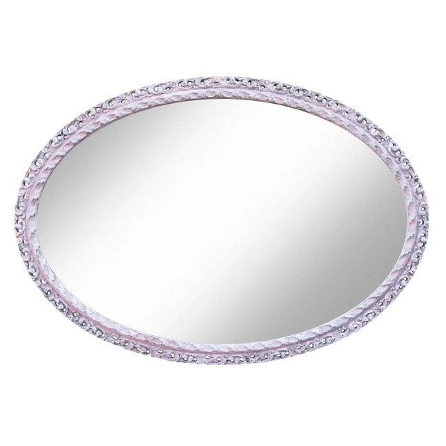 Large Ornate hand painted resin & hardwood fretwork oval framed mirror in Hollywood Regency style. Original mirror,...