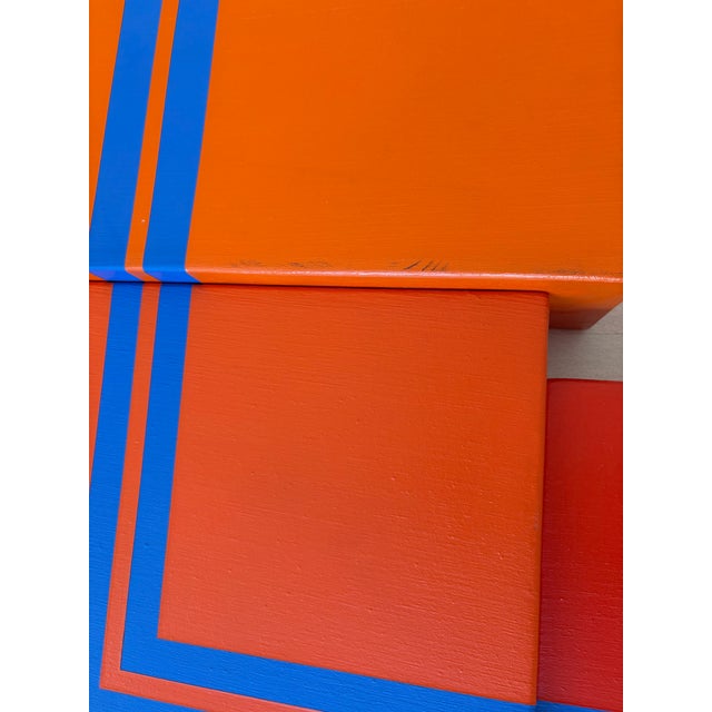 Wood Exhibited Vintage Monumental Hard Edge Abstract Op Art Geometric Shaped Canvas Painting, Signed Jerry L. Walker, 1972 For Sale - Image 7 of 16