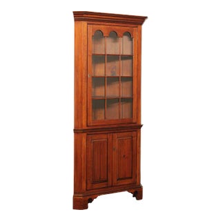 Late 20th Century Early American Style Custom Pine Farmhouse Corner Cabinet For Sale