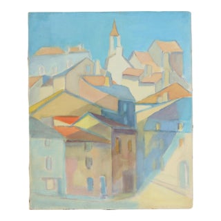 French Cubist Village Oil Painting For Sale