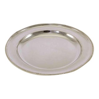 1970’s Vintage/New Frank Cobb Silverplate Round Platter With Bead Pattern, Applied Border For Sale