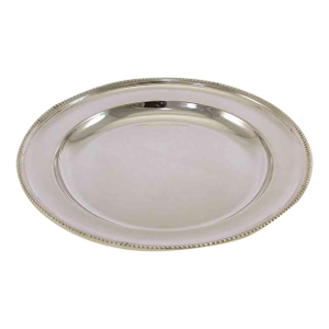 1970’s Vintage/New Frank Cobb Silverplate Round Platter With Bead Pattern, Applied Border