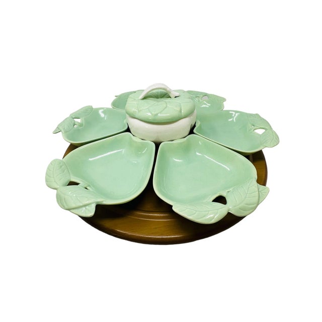 Mid-Century Modern 1960's Hoenig of California Ceramic Apple Serving Set With Lazy Susan For Sale - Image 3 of 10