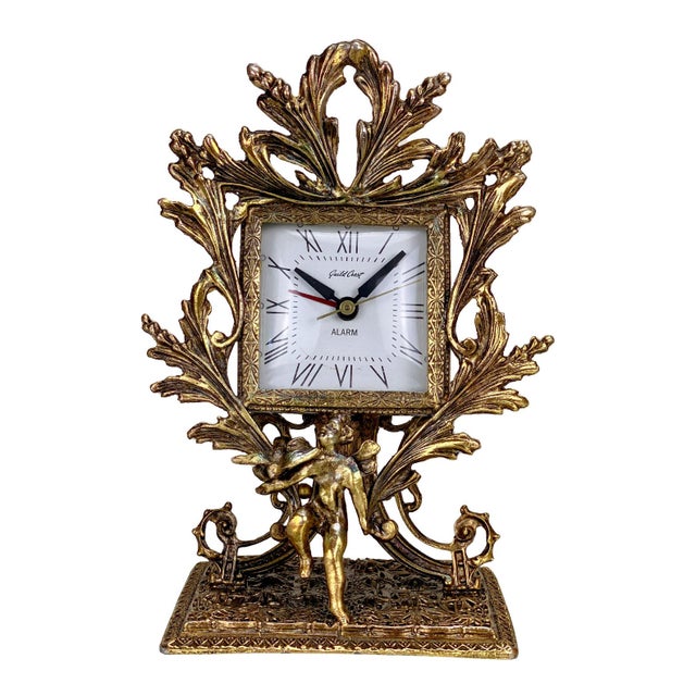 Vintage Rococo Style Cast Metal Gold Gilded Mantle Clock W/ Cherub Motif Chairish