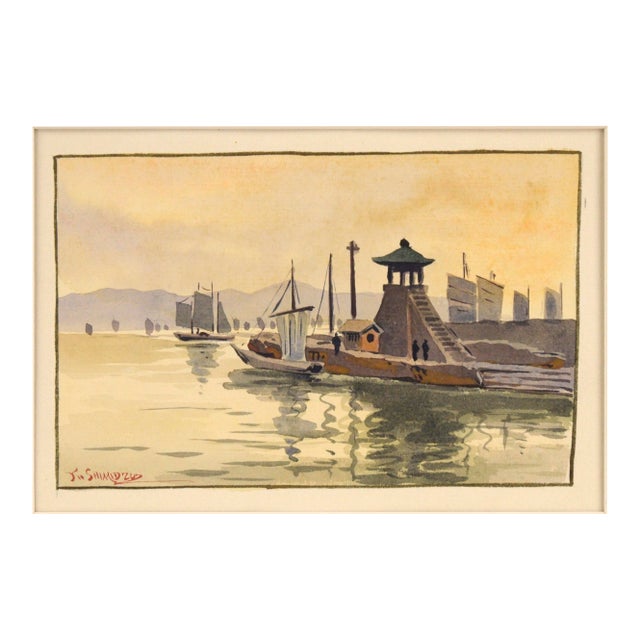 Sailboats at the Dock - Seascape by Yoshiro Shimidzu For Sale