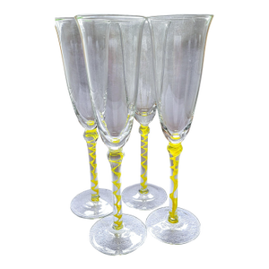 Mid 20th Century Yellow Swirl Stemmed Champagne Flutes, Unnamed- Set of 4