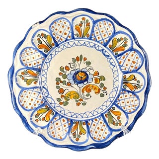 Antique Hand-Painted Ceramic Plate with Floral Motifs from Talavera De La Reina For Sale