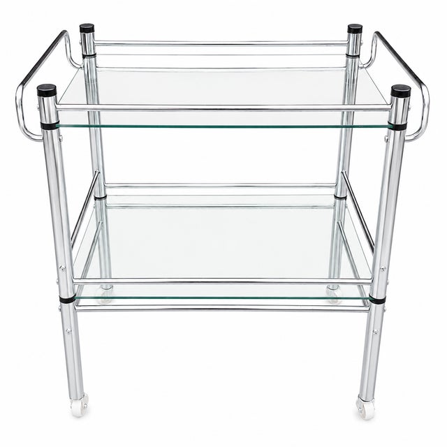 Bauhaus “1980s Modernist Chrome Tubular Glass Serving Cart or Bar Trolley For Sale - Image 3 of 11