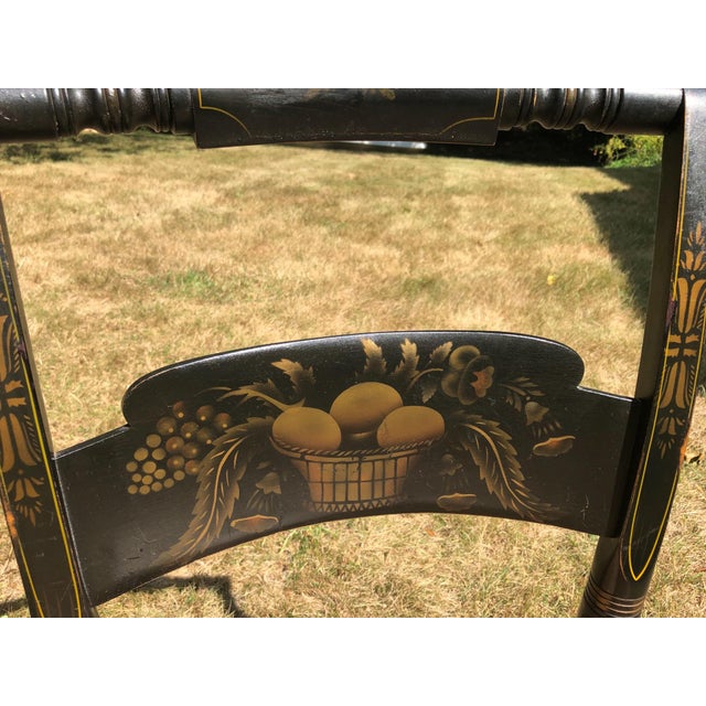1940s Hitchcock Stenciled Fruits Federal Black Dining Chair W/Pillow