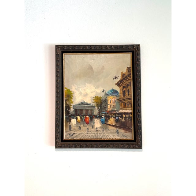 Street of Paris Impressionist Painting Signed Oil on Canvas Original Frame For Sale - Image 9 of 9