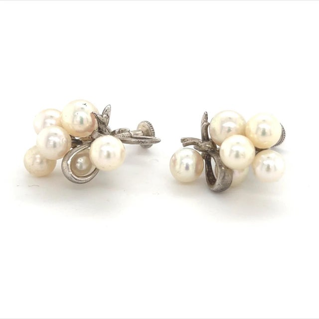 1990s Mikimoto Estate Akoya Pearl Earrings Sterling Silver, 2 Pieces For Sale - Image 9 of 12
