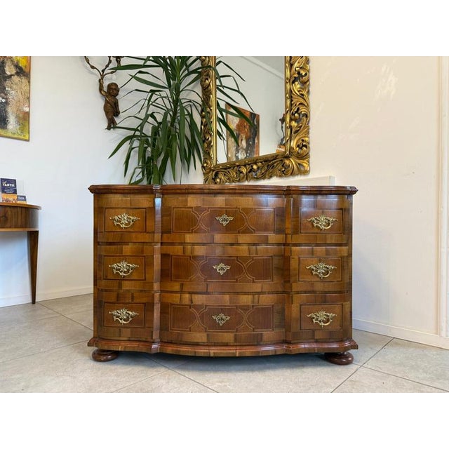 Baroque Chest of Drawers in Fruitwood Marquetry and Walnut For Sale - Image 18 of 18