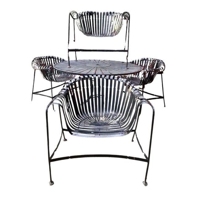 Russell Woodard Rare Mid Century Modern Strap Iron Patio Set of 5, Attributed For Sale
