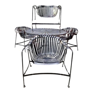 Woodard Mid Century Modern Strap Iron Patio Set of 5 For Sale