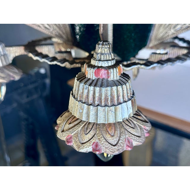 Metal 1930s Art Deco Skyscraper Slip Shade Chandelier For Sale - Image 7 of 16