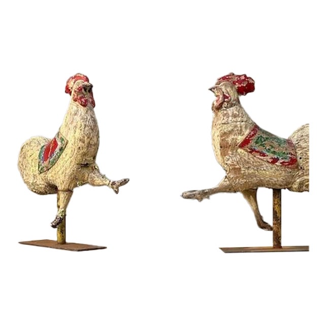 Pair of 19th Century French Coqs De Carousel Sculptures For Sale