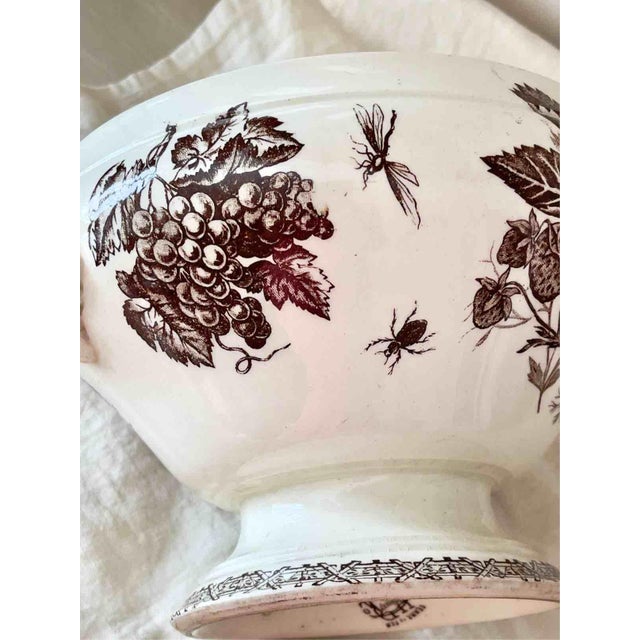Ceramic Antique Late 19th Century Terre de Fer Soup Tureen and Serving Plate with Fruit and Insect Decoration from Choisy Le Roi, Set of 2 For Sale - Image 7 of 18