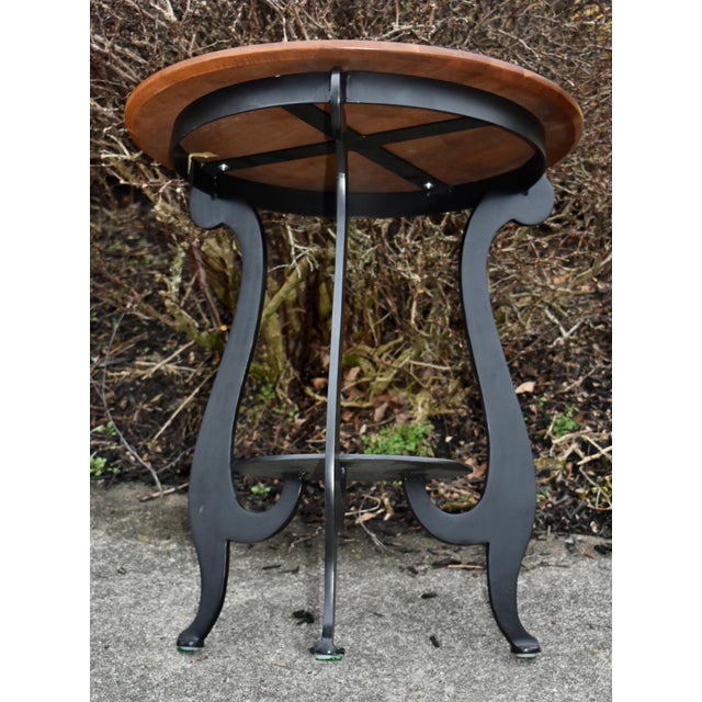 Ethan Allen Cherry Table Top End Round Black Metal Two Tier Accent Side Vintage For Sale - Image 11 of 11