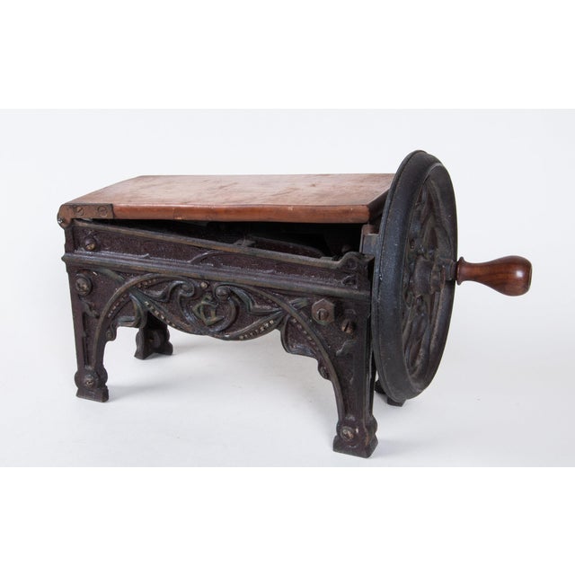 Mechanical Cast Iron and Wood Tobacco Cutter, Antique, Manual, Compact Design, Exotic Accessory for Conversation For Sale - Image 11 of 11