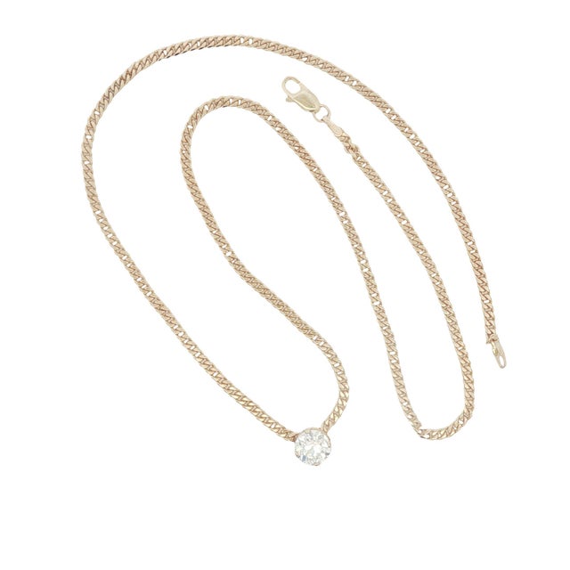 Vintage 1.28 Carat Old European Cut Diamond on a 14k Curb Link Chain For Sale - Image 4 of 4