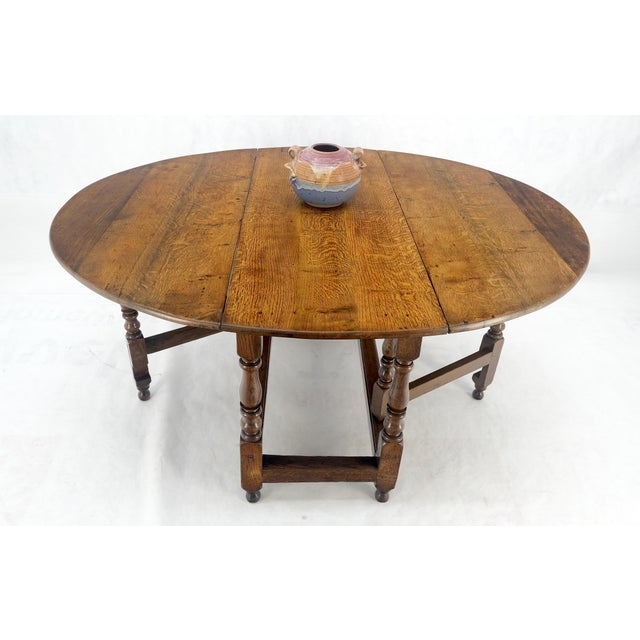 Arts & Crafts Solid Tiger Oak Oval Drop Leaf Gate Leg Dining Table Clean! For Sale - Image 3 of 18
