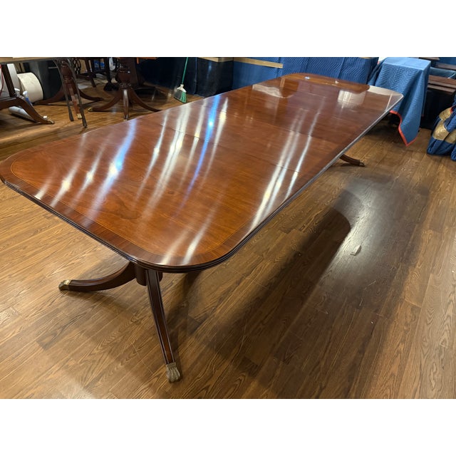 Traditional Banded Mahogany Dining Table by Leighton Hall - Showroom Sample For Sale - Image 11 of 13