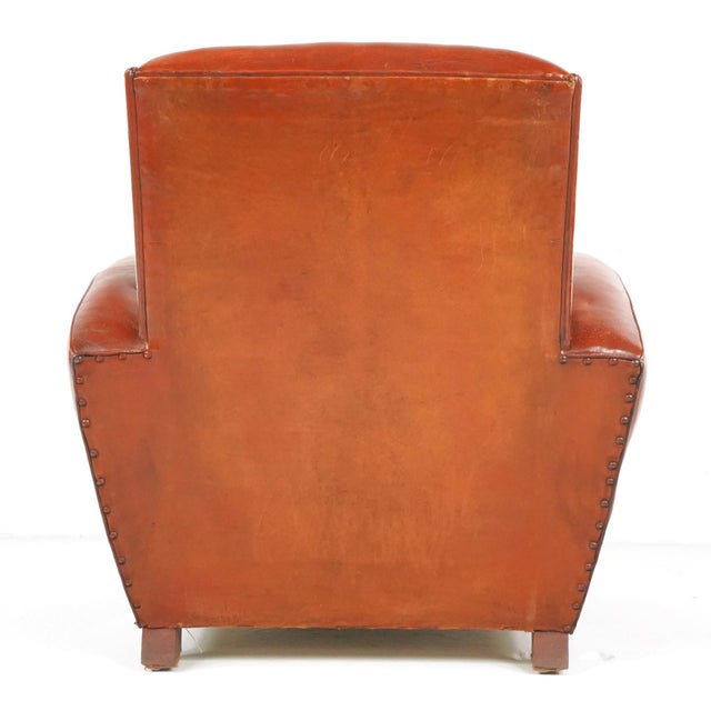 Pair of Original French Art Deco Style Leather Club Chairs For Sale - Image 9 of 11