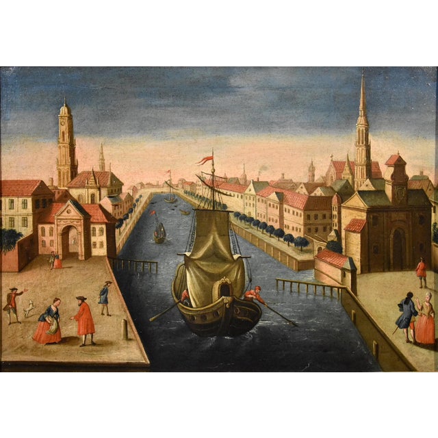 Vedutist Artist, Views of Rotterdam, 1750, Oil on Canvases, Framed, Set of 2 For Sale - Image 14 of 18