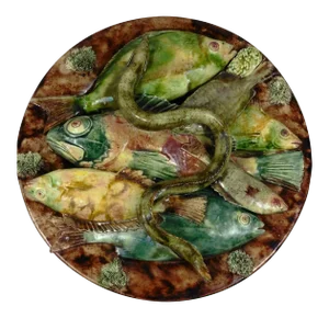 19th Century Majolica Palissy Portuguese Fish & Eel Wall Platter by Jose A. Cunha