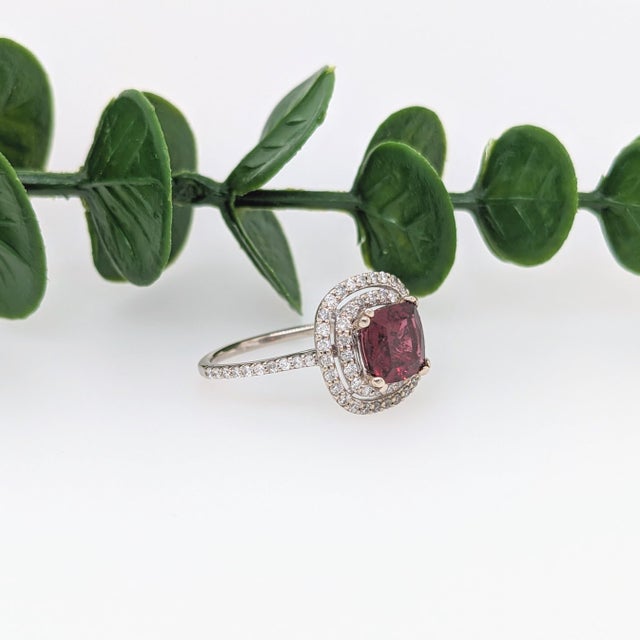 1.8Ct Rhodolite Ring With Earth Mined Diamonds: Solid 14k Gold, Cushion Cut 6mm, Size 6.75 For Sale In Columbus - Image 6 of 8