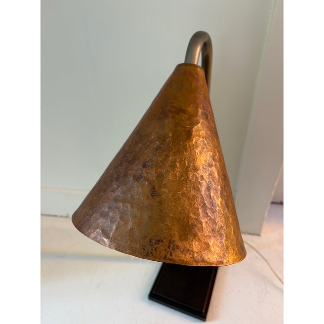 1990s Art Deco Revival Hammered Copper and Welded Iron Lamp For Sale - Image 4 of 6
