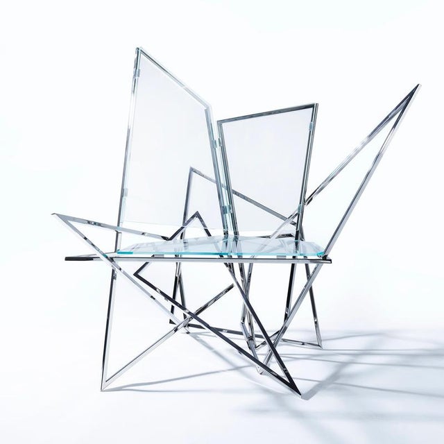 Contemporary Sitting Bull Chair in Stainless Steel and Clear Glass and by Orfeo Studio For Sale - Image 3 of 9