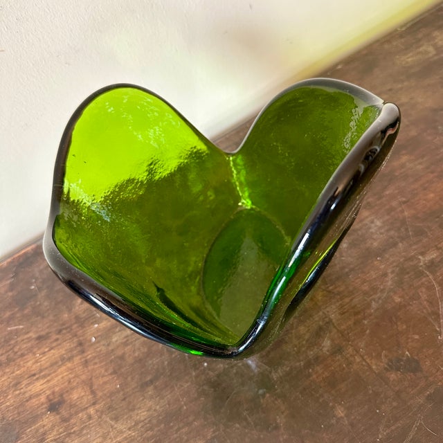 1960s green Blenko glass vase. Unsual, seldom seen design.