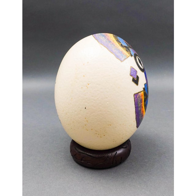Vintage Misha Zambia Hand Painted Barotse Water Spirit Mask Ostrich Egg & Stand For Sale In Miami - Image 6 of 9