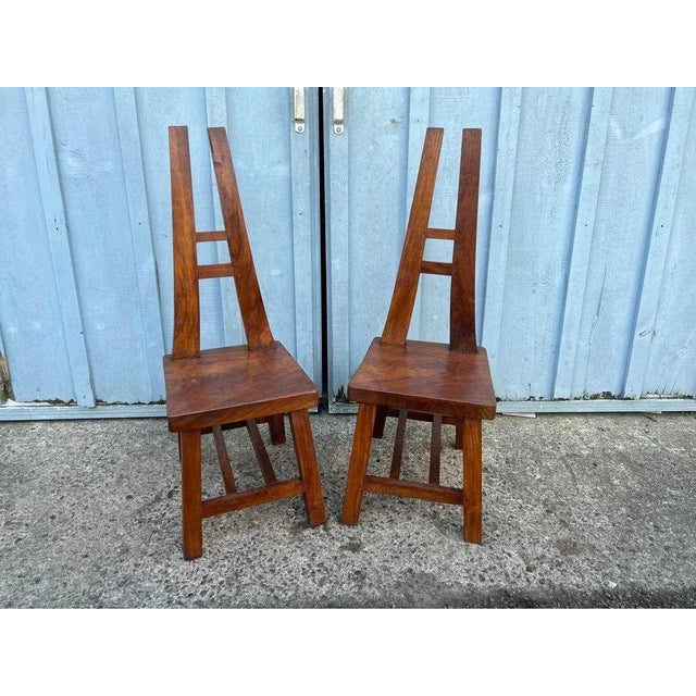 Late 20th Century Art & Craft Style Rustic Thick Wood Dining Chairs- Set of 6 For Sale In Washington DC - Image 6 of 11