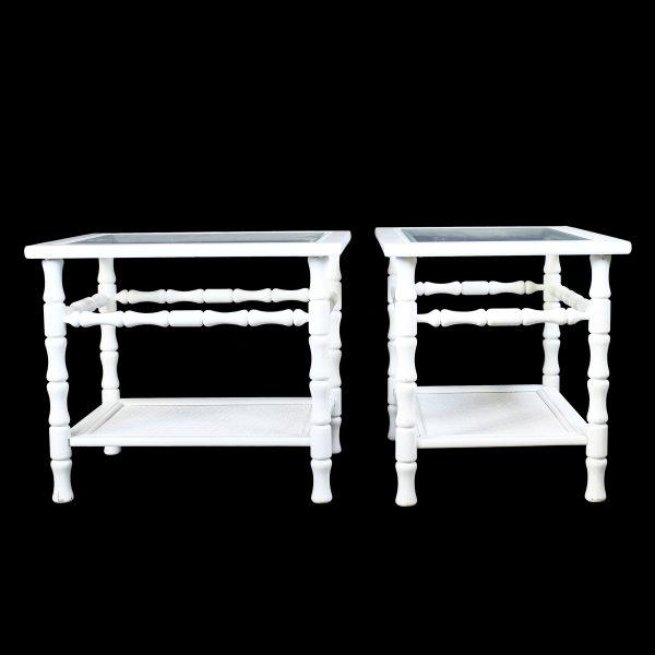 Mid-Century Modern Pair of 1960s White Faux Bamboo End Table For Sale - Image 3 of 5